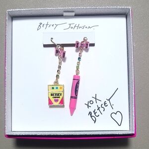 Betsey Johnson Pink Crayon and Crayon Box Mismatched Drop Earrings
